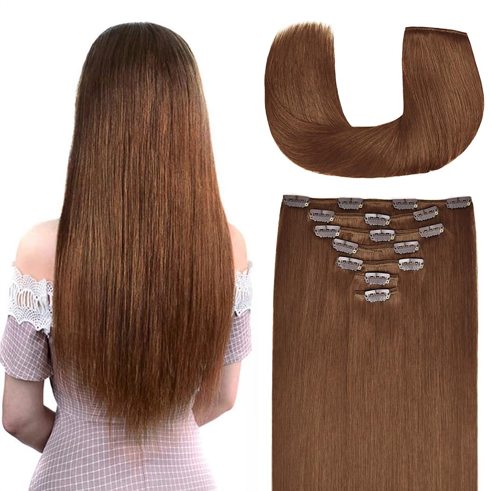 Winsky 12&quot; Clip-in Hair Extensions, Remy Human Hair, 105g, Light Brown #6, 7pcs,