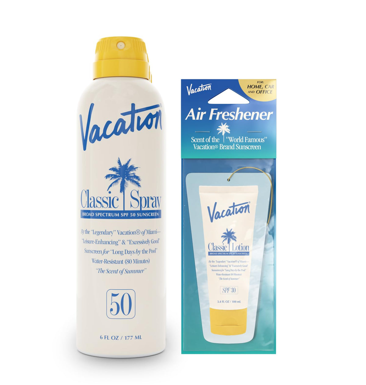 Vacation Sunscreen Spray Spf 50 & Air Freshener Bundle, Water-Resistant, Vegan, 6 Fl Oz