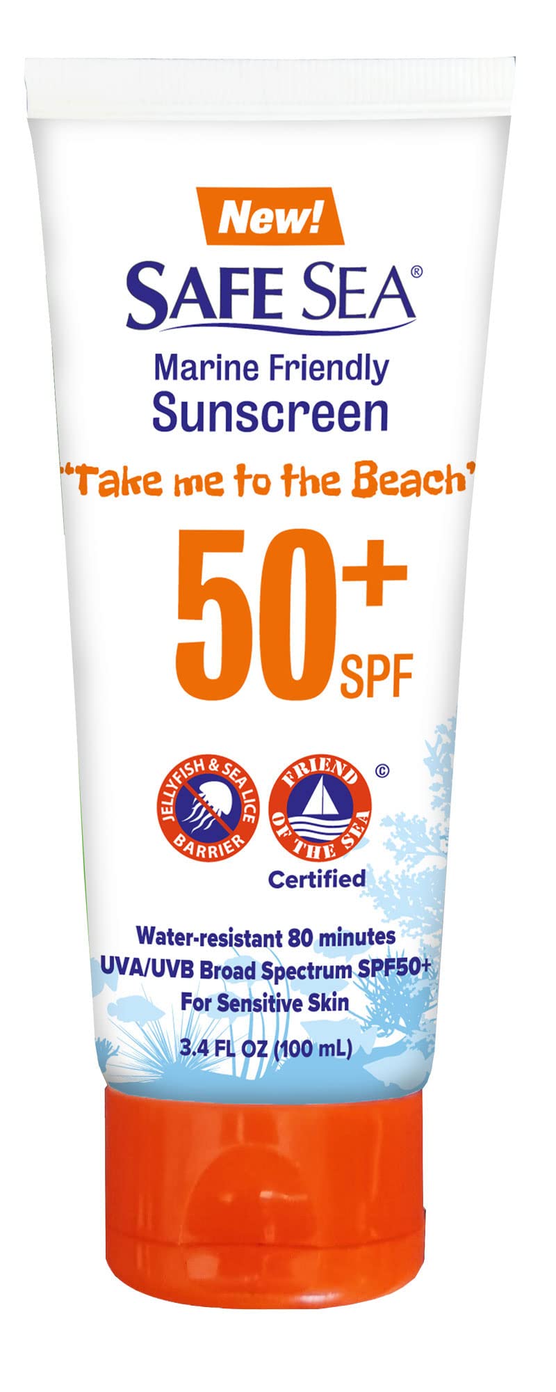 Safe Sea Spf 50+ Jellyfish Sting-Blocking Sunscreen, Waterproof, Biodegradable, 3.4 Oz Tube