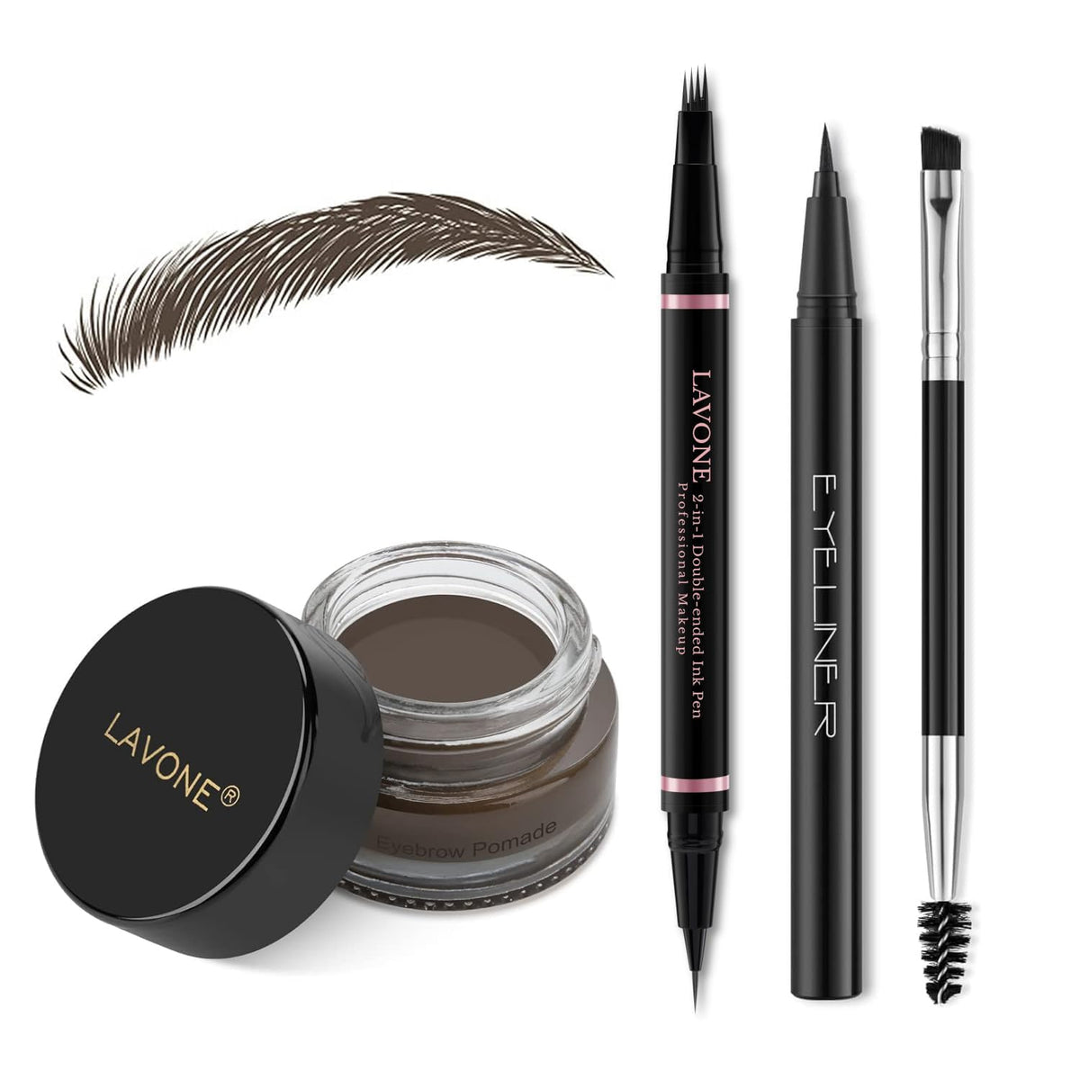 Lavone Waterproof Eyebrow Pencil Kit - 2-In-1 Microblading Pen & Pomade, Medium Brown