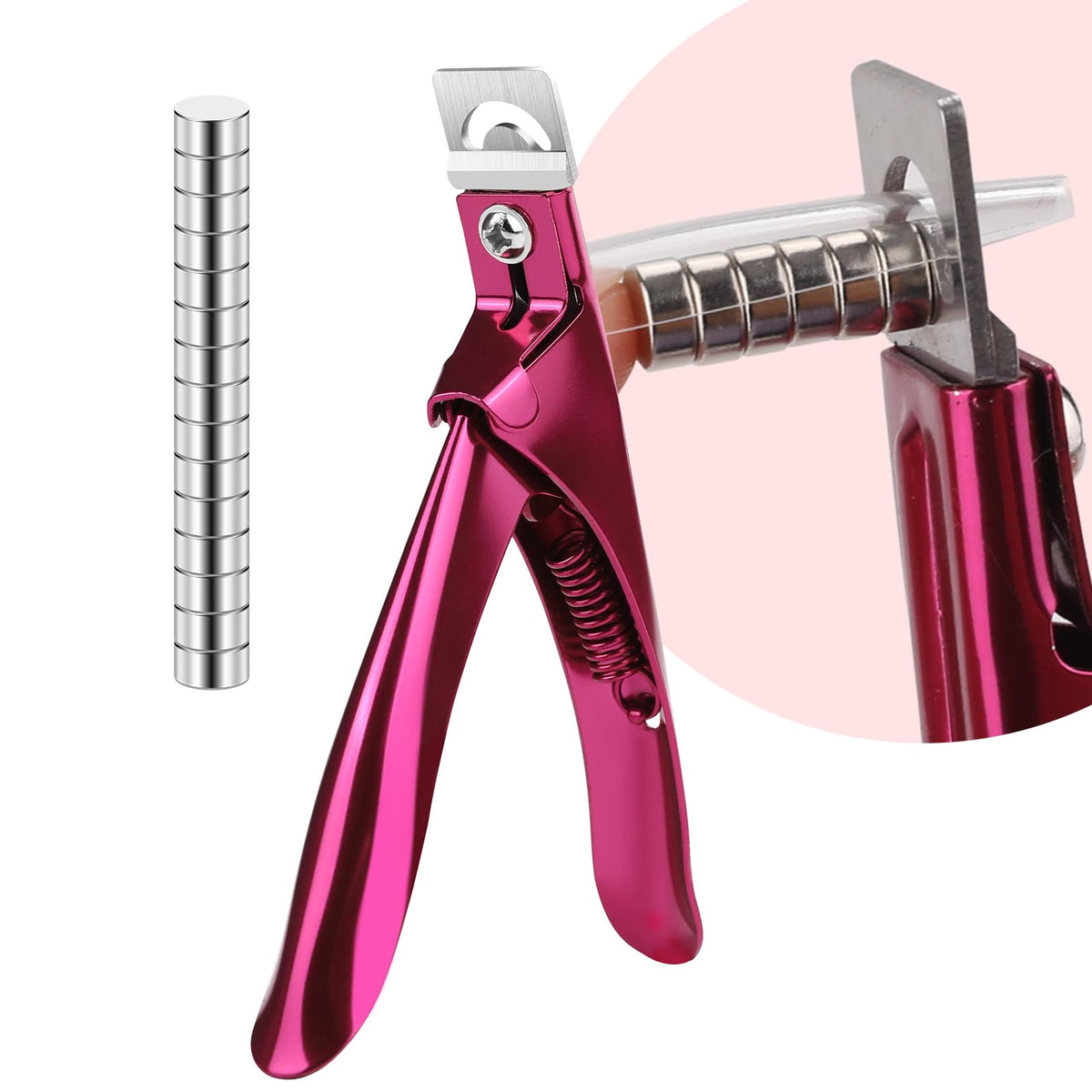 Best Choice Magnets Pink Stainless Steel False Nail Clippers With 15 Magnets For Nail Art