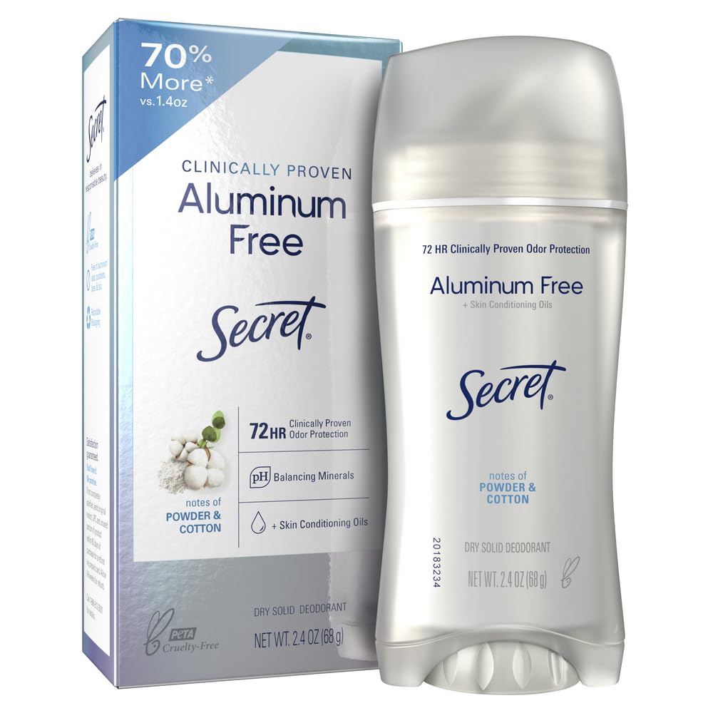 Secret Aluminum Free Deodorant For Women, Powder Cotton Scent, 2.4 Oz, Clinically Proven