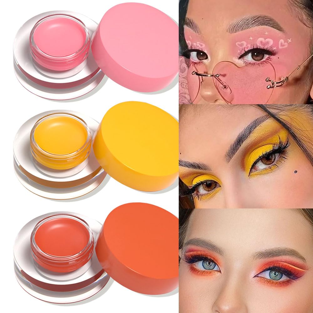 Evpct 3Pcs Gel Eyeliner Set - Waterproof, Smudge Proof, Coral Pink, Yellow, Orange, Long Wear