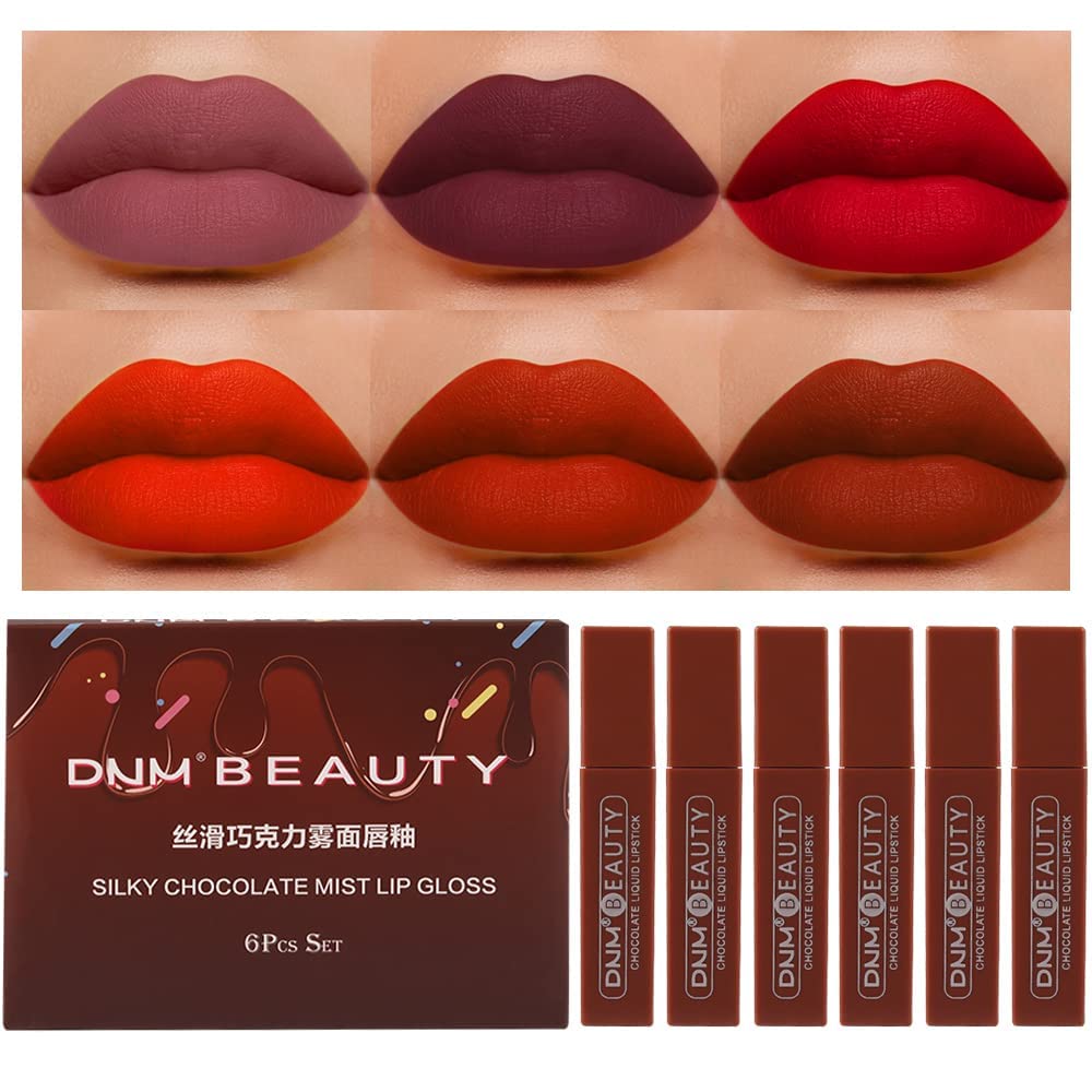 Haoya 6Pcs Matte Liquid Lipstick Set - Long Lasting Deep Dark Red Lip Gloss, 24 Hour Wear