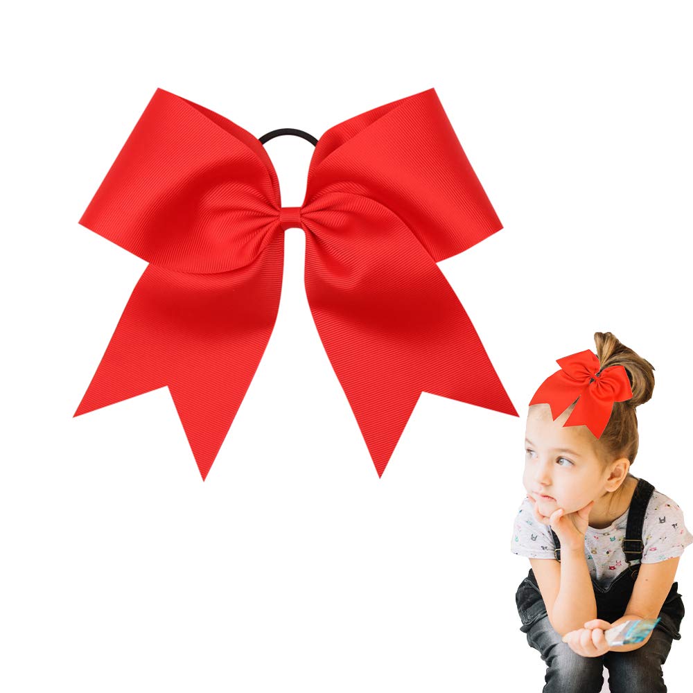 OAOLEER 8&quot; Jumbo Red Cheer Bow Ponytail Holder - Handmade Grosgrain Hair Accessory for Teens & Women