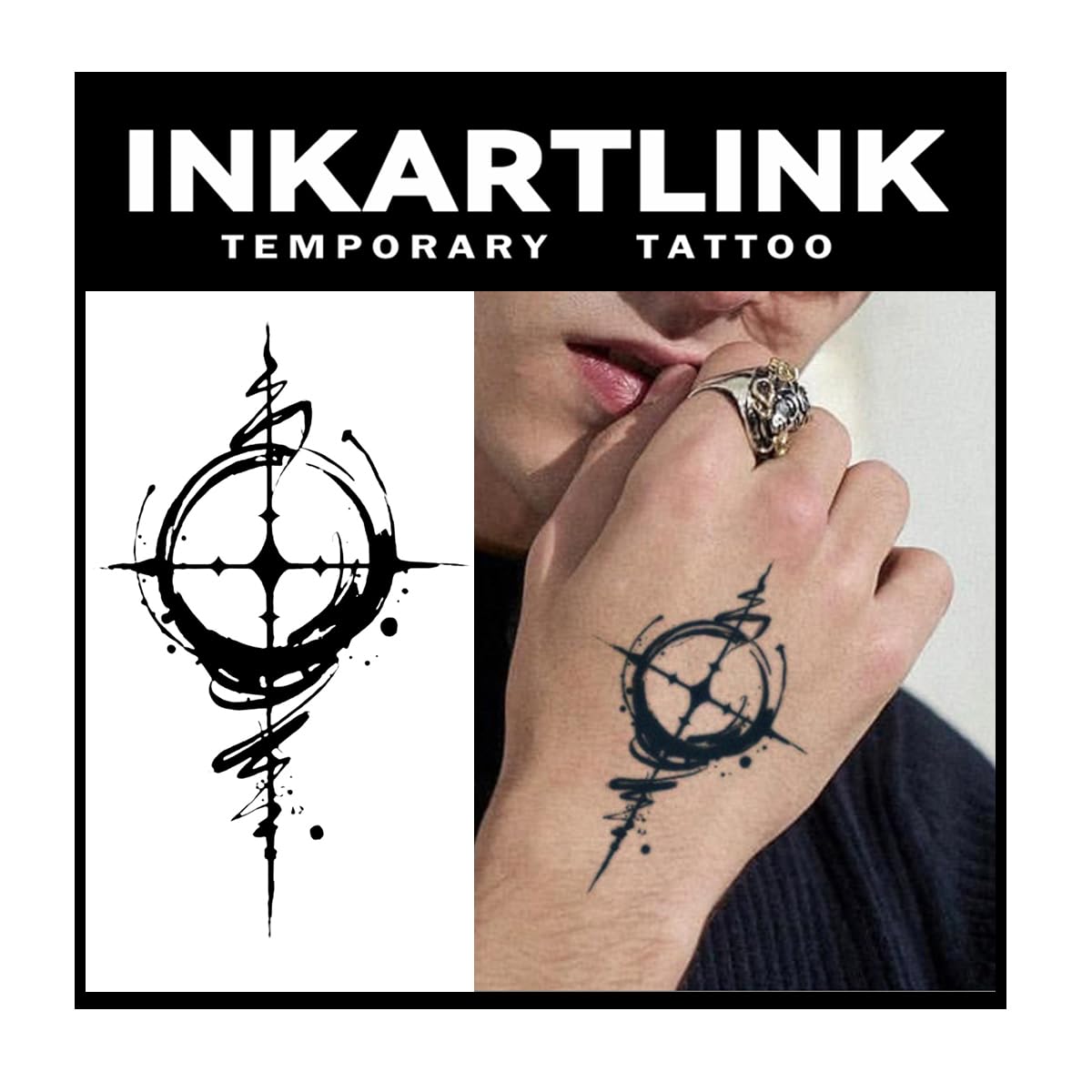 Inkartlink Semi Permanent Tattoo - 3 Sheets Cross Star Design, Waterproof, Realistic Look