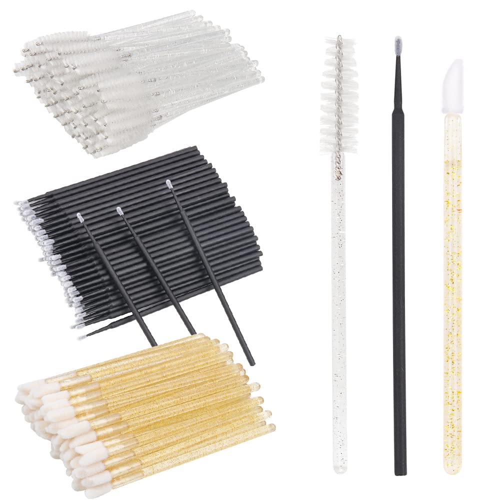 Mekupeu 300 PCS Eyelash Extension Supplies Kit - Micro Swab Brush & Mascara Applicator Set