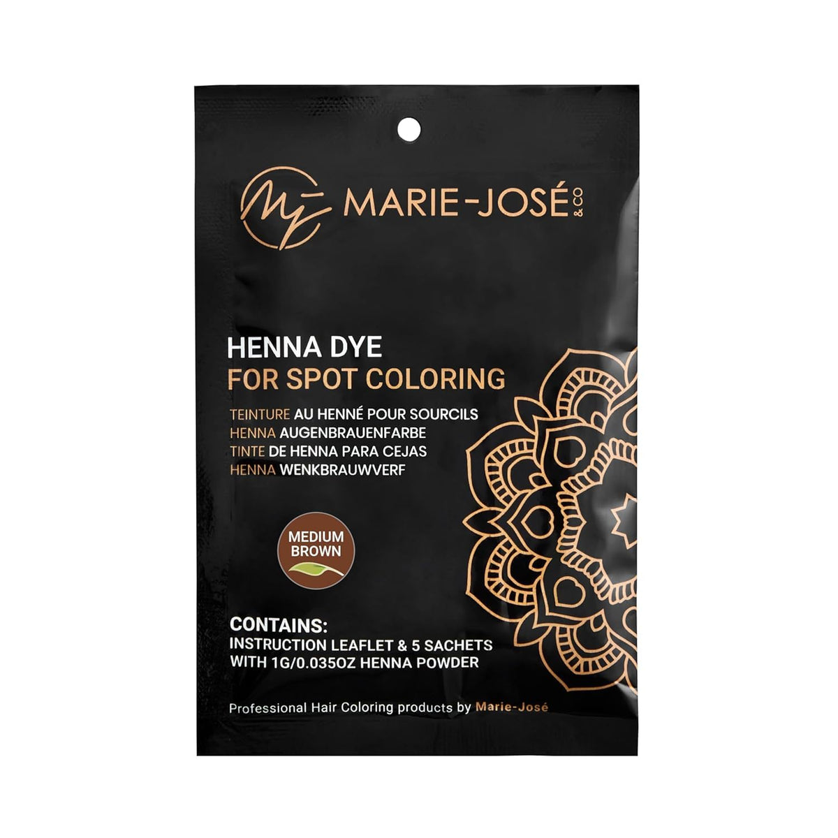 Marie-José & Co Medium Brown Henna Eyebrow Tint - Long-Lasting, Water & Smudge Proof, 5