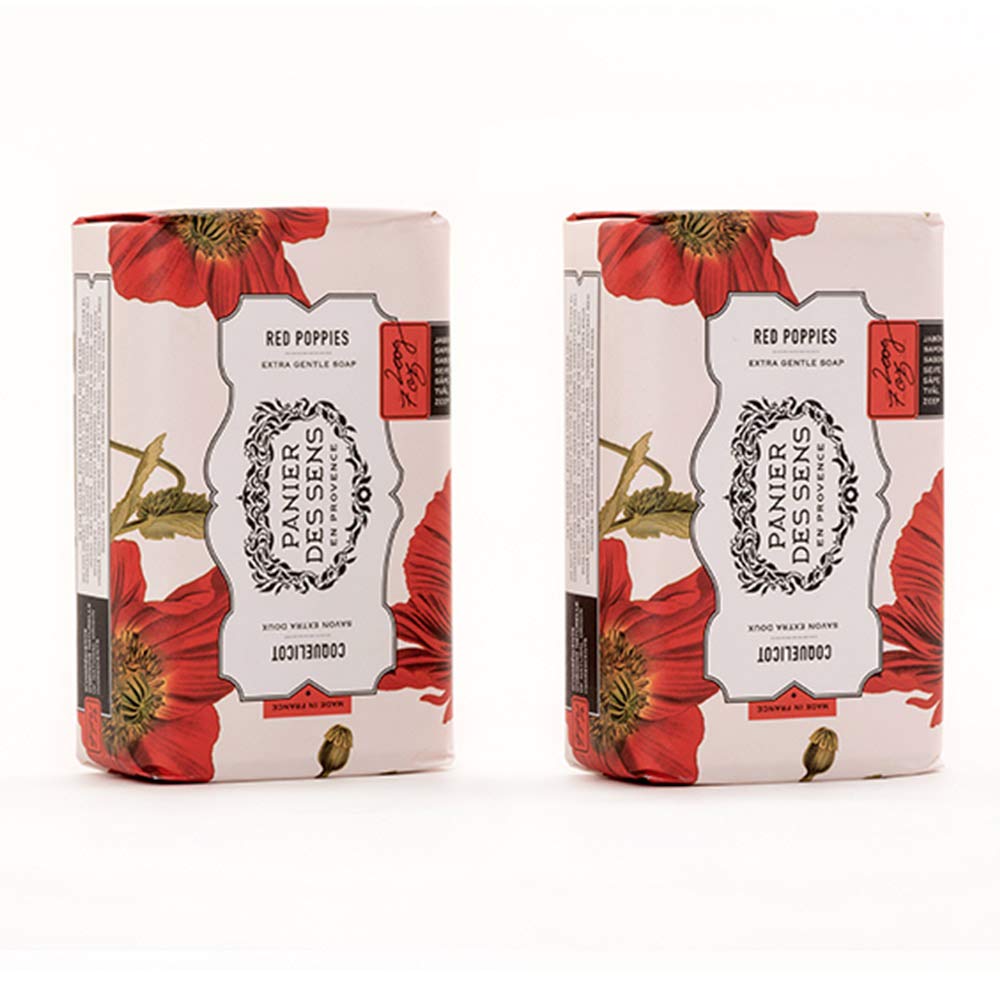 Panier Des Sens Red Poppies Shea Butter Soap Bars, 95% Natural, 2 Pack, 7Oz Each