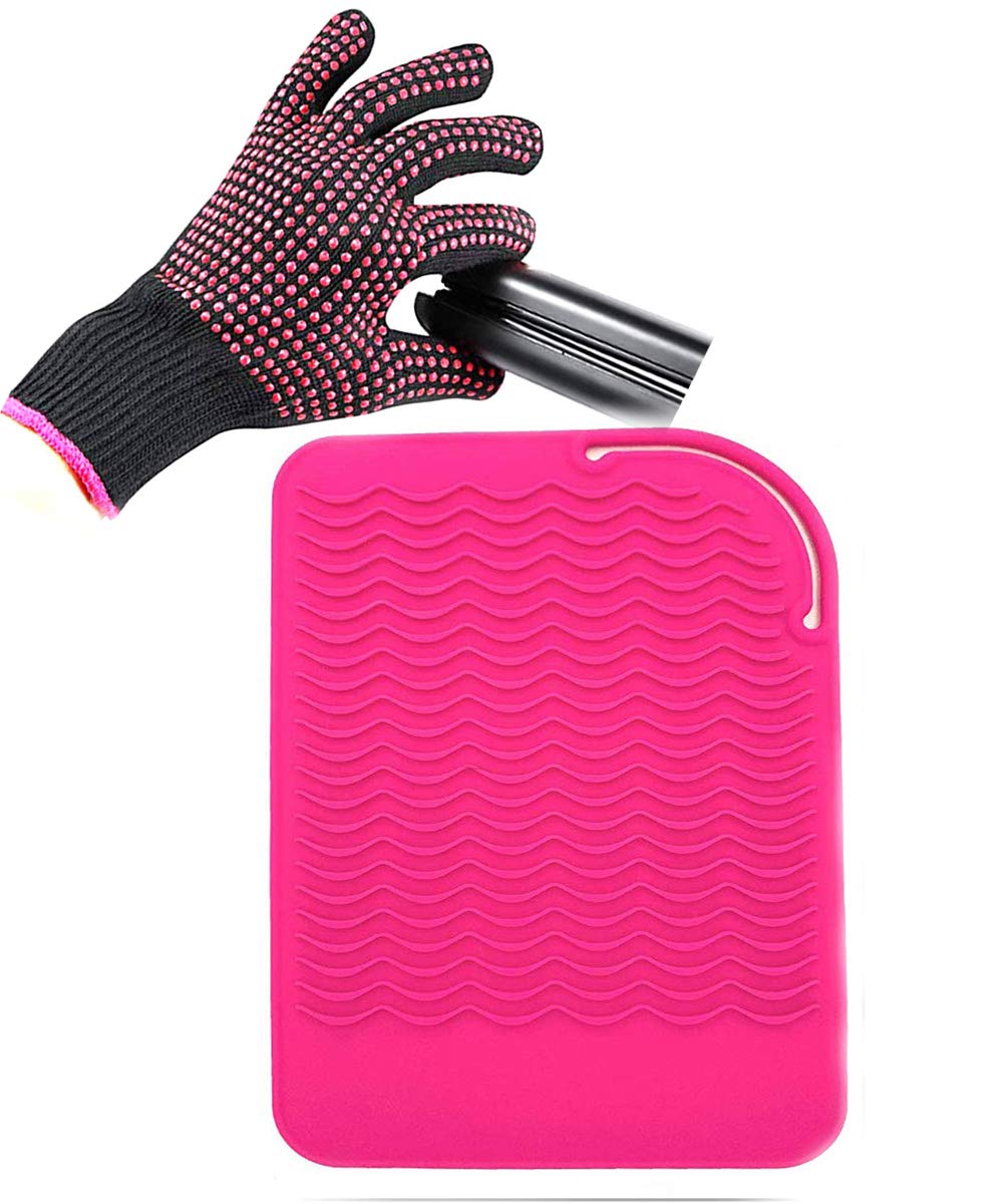 AFT90 Heat Resistant Glove & Silicone Mat Set for Curling Iron - Pink, 2 Piece Set