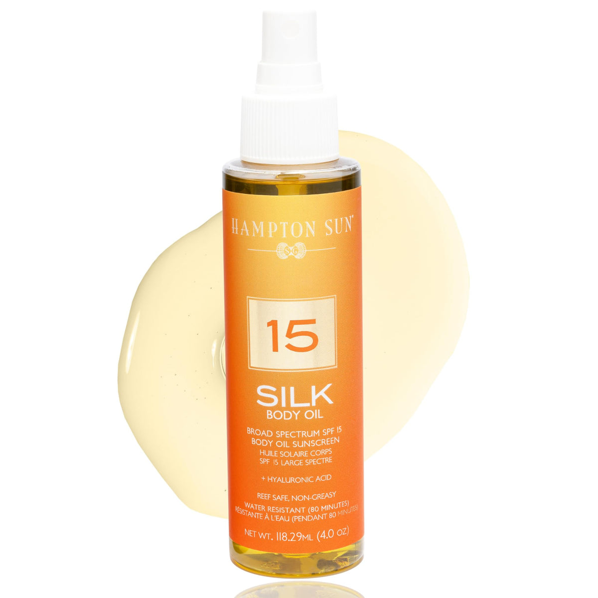 Hampton Sun Spf 15 Silk Body Oil - Weightless Sunscreen, Anti-Aging Hydration, 4 Fl Oz