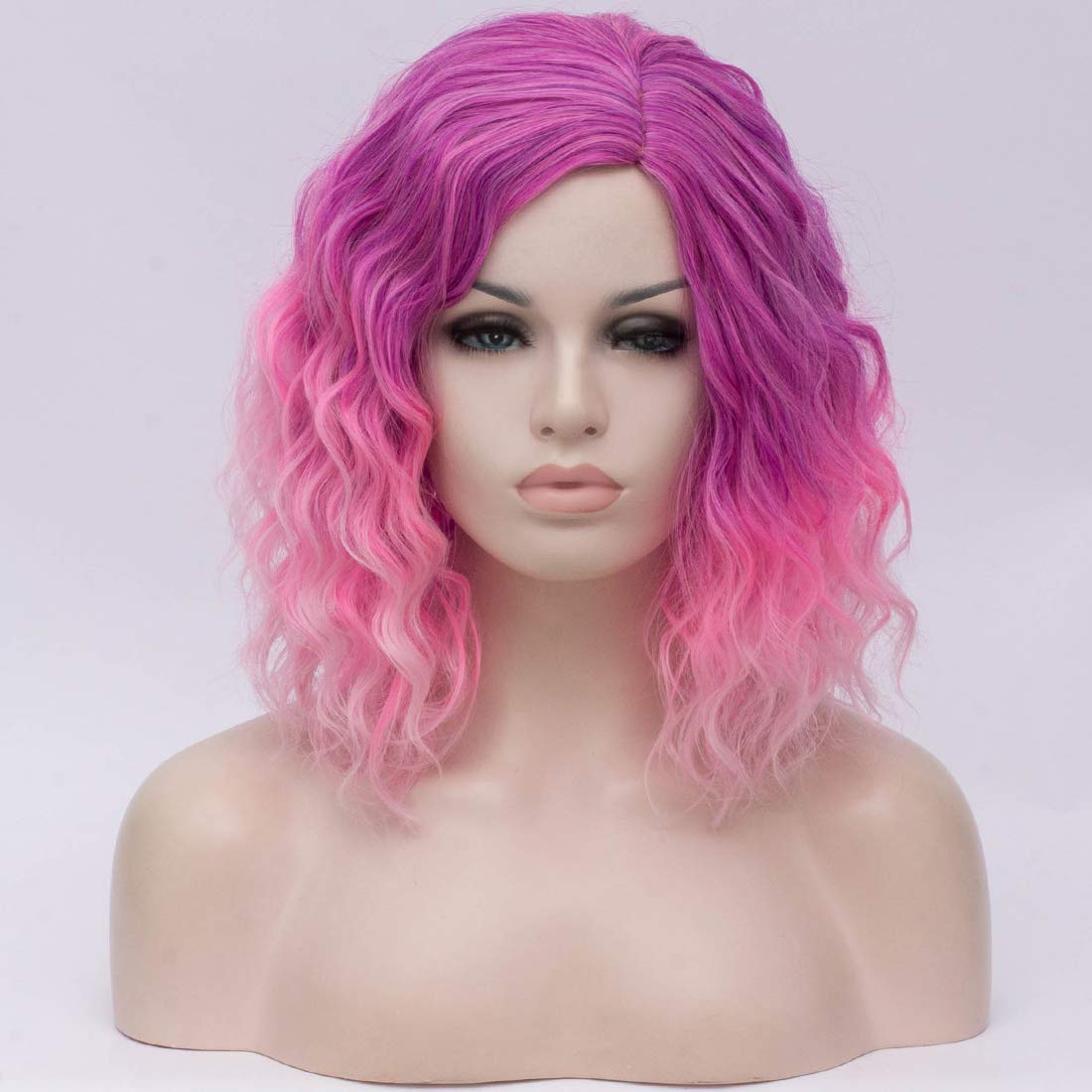 Cying Lin Ombre Light Pink Short Bob Wavy Curly Wig For Women - 14 Inch Heat Resistant Cosplay