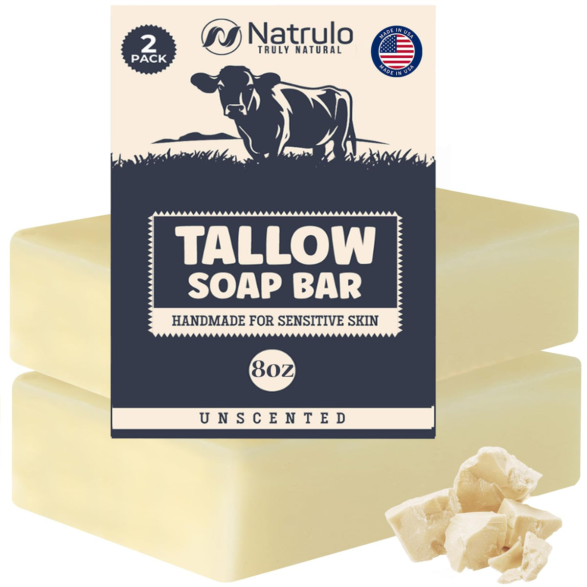 Natrulo Beef Tallow Soap Bar - Unscented Moisturizing Soap For Eczema & Sensitive Skin, 4 Oz (2