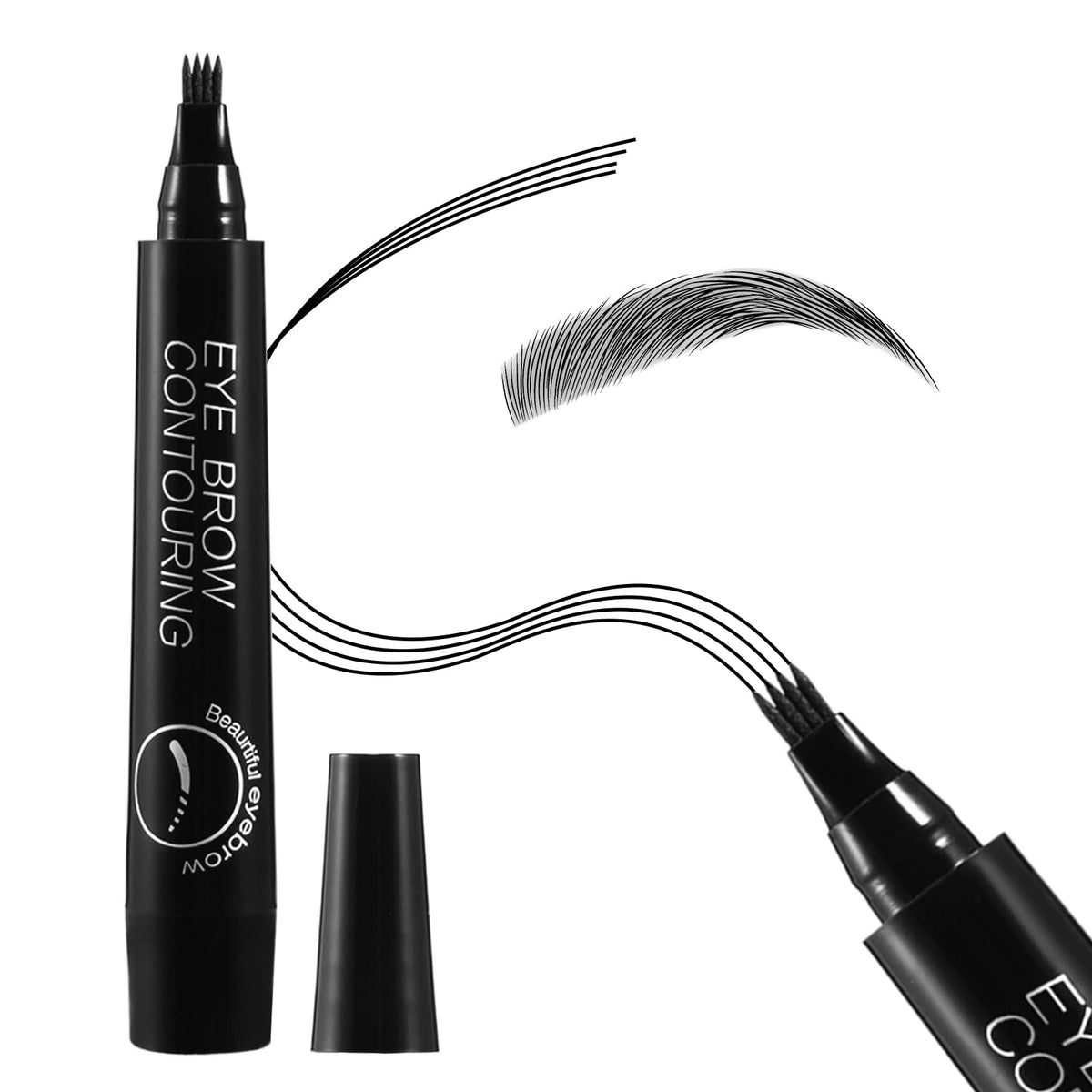 Apooliy Waterproof Eyebrow Pen - Liquid Pencil With Micro-Fork Tip For Natural Brows, Black