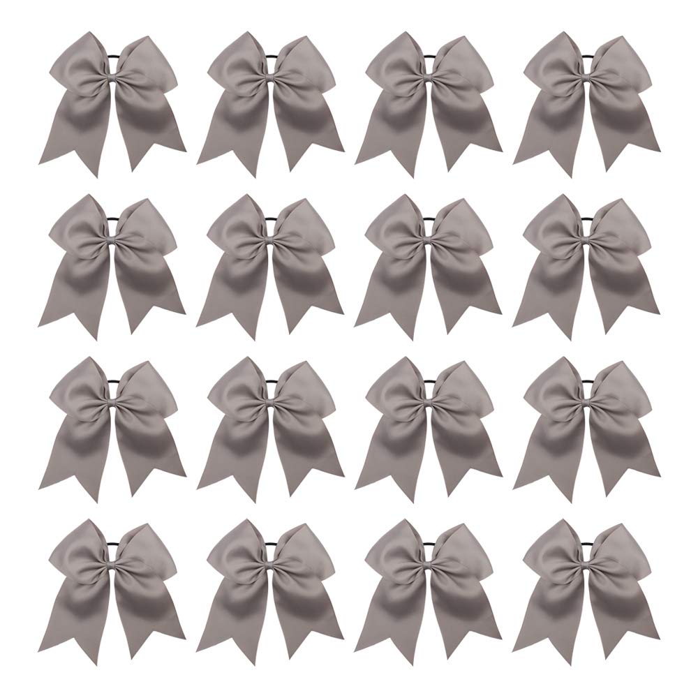 OAOLEER 16PCS 8&quot; Gray Cheer Hair Bows for Teen Girls & College Sports - Handmade Elastic Bands