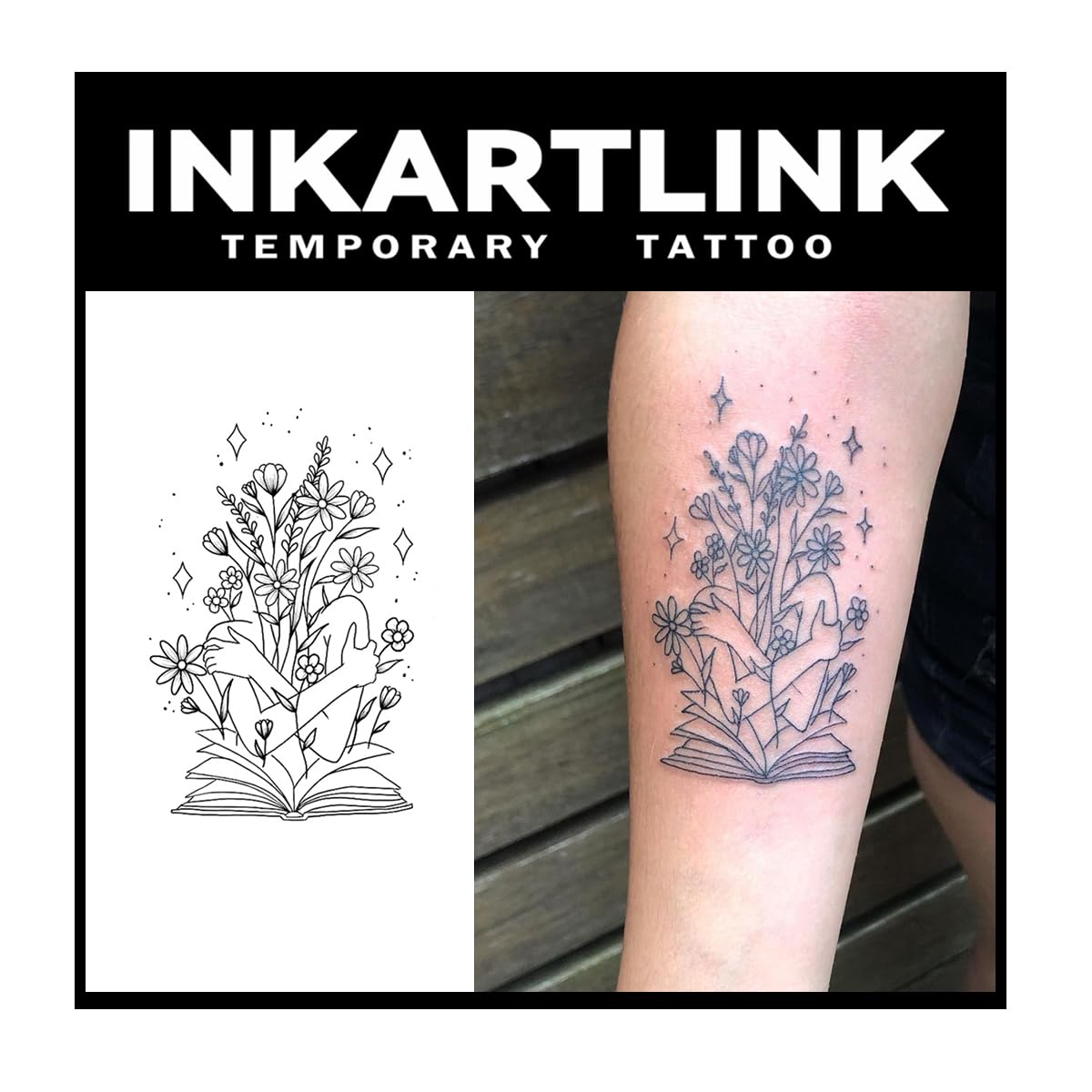 Inkartlink Semi-Permanent Tattoo - Woman In A Book Design, Waterproof, Lasts 1-2 Weeks