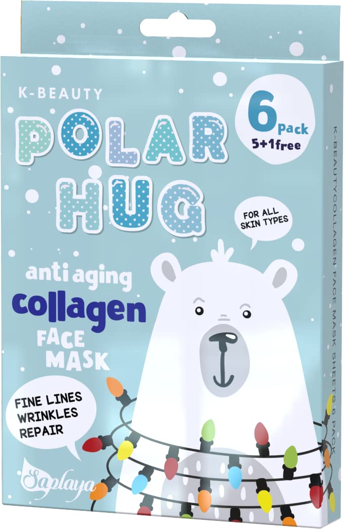 Saplaya K-Beauty Multi-Pack Face Sheet Masks - Polar Hug Anti-Aging Collagen, 6 Count