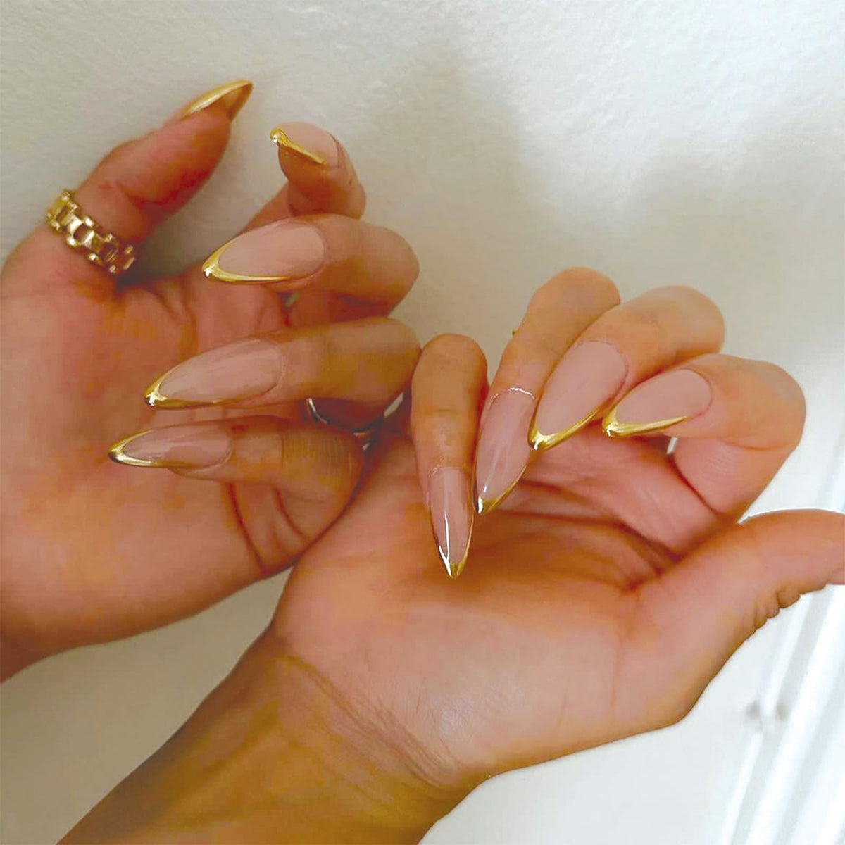 SINHOT Stiletto Press on Nails - 24 pcs Gold Glitter Acrylic Fake Nails, Multi-colored