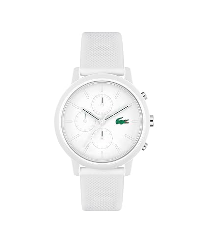 Lacoste 12.12 Chrono Men'S Quartz Watch, 43Mm Tr90 Case, White Rubber Strap, Model 201124