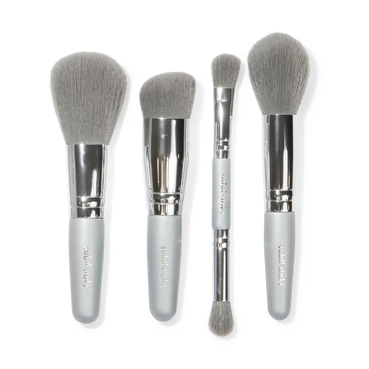 Subtl Staks 4-In-1 Travel Makeup Brush Set - Compact, Cruelty-Free Synthetic Brushes In Silver