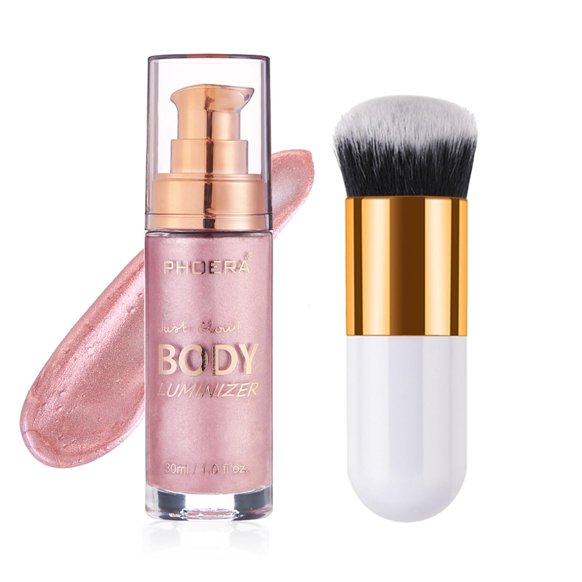 Lezero Body Shimmer Oil - Waterproof Bronze Luminizer, 1Oz, Sparkle Pink #04, Includes Brush