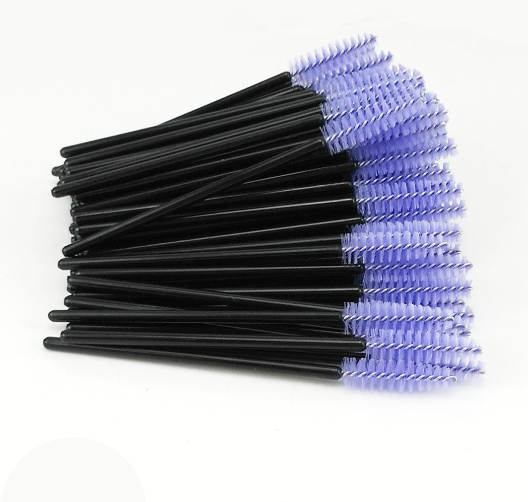 Yueton 100 Disposable Eyelash Brushes Wands - Black & Light Purple Mascara Applicators