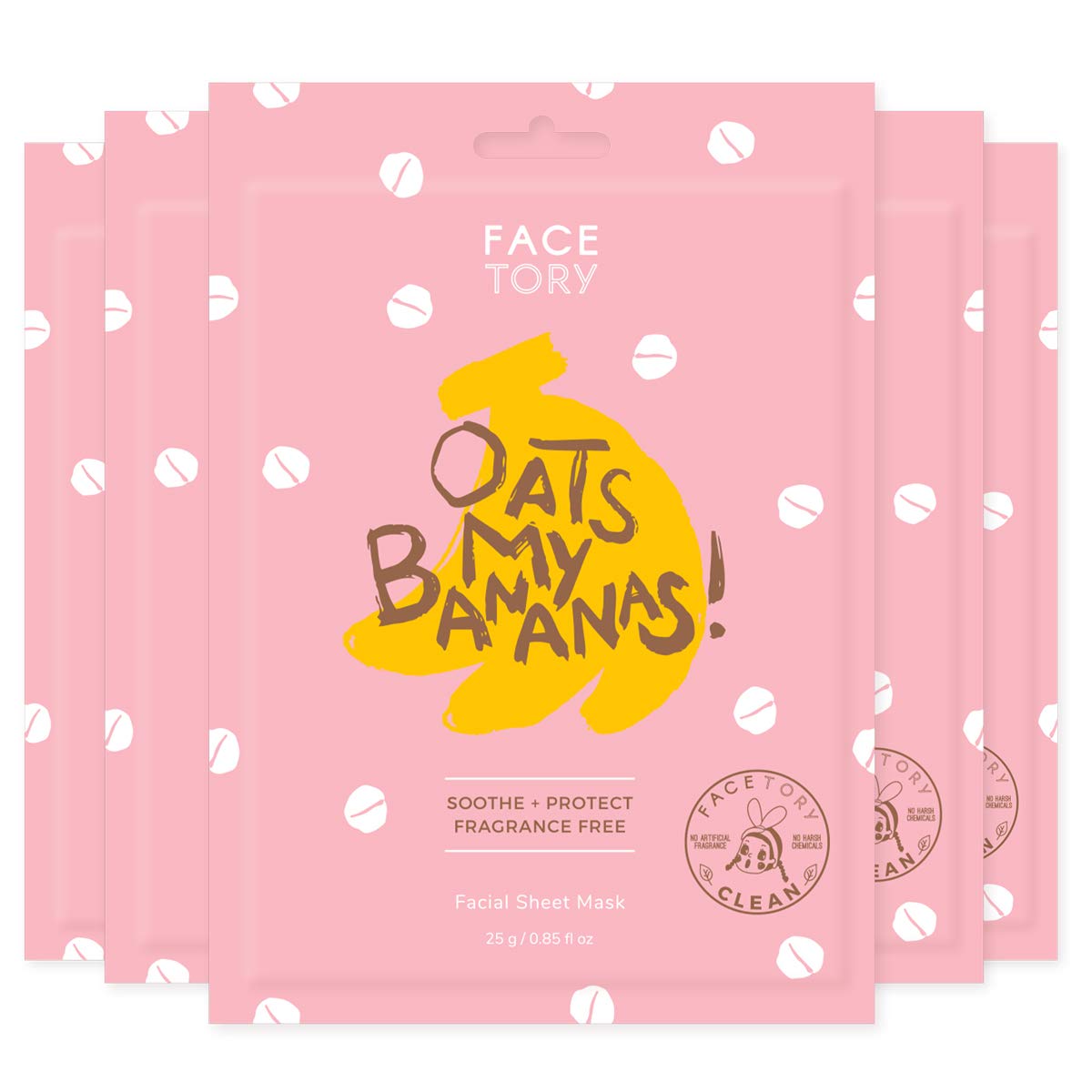 FACETORY Oats My Bananas Soothing Sheet Mask - 5 Count, Moisturizing & Radiance Boosting