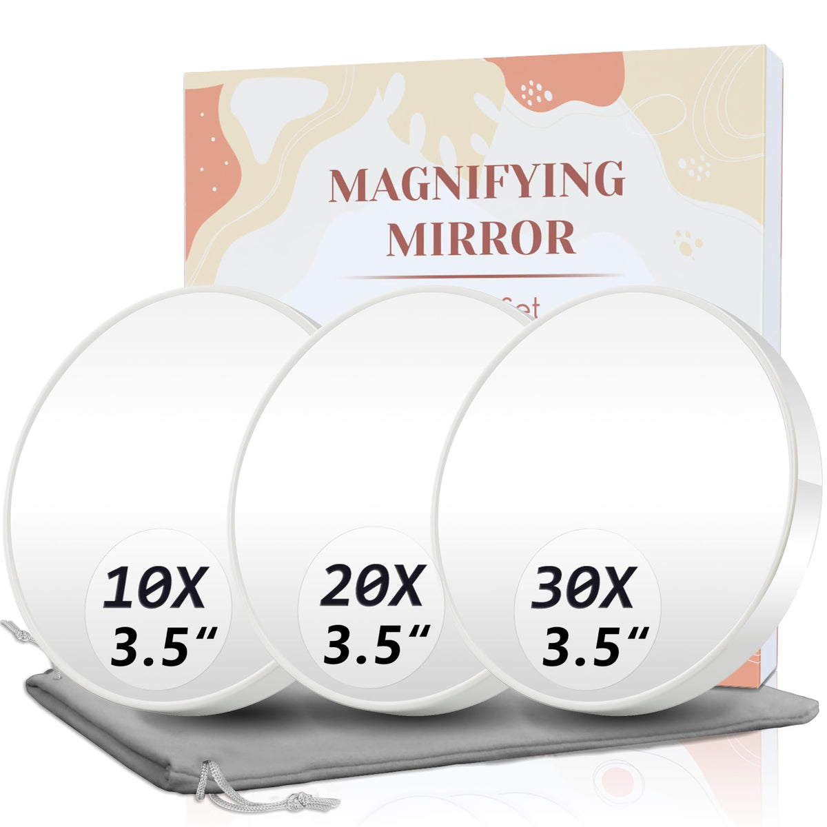 Fahzon 3.5&quot; Magnifying Mirror Set - 10X, 20X, 30X With Suction Cups