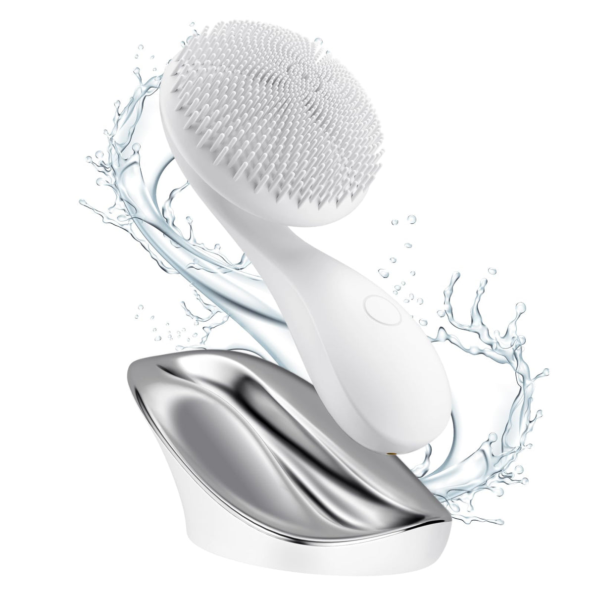 Ccigedy 2-In-1 Waterproof Facial Cleansing Brush With Rotating Magnetic Beads & Silicone Scrubber