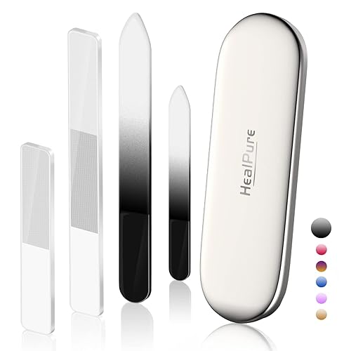 HealPure Glass Nail File Set - 4PC Crystal Nail Files & Buffers for Professional Manicure, Black