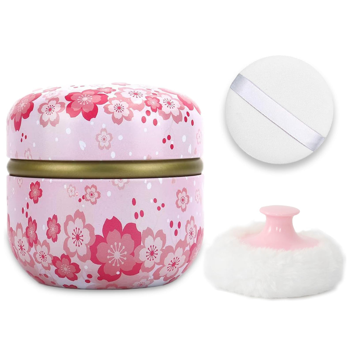 Shimido Portable Body Powder Puff & Container - Pink Flower Case For Bath & Travel