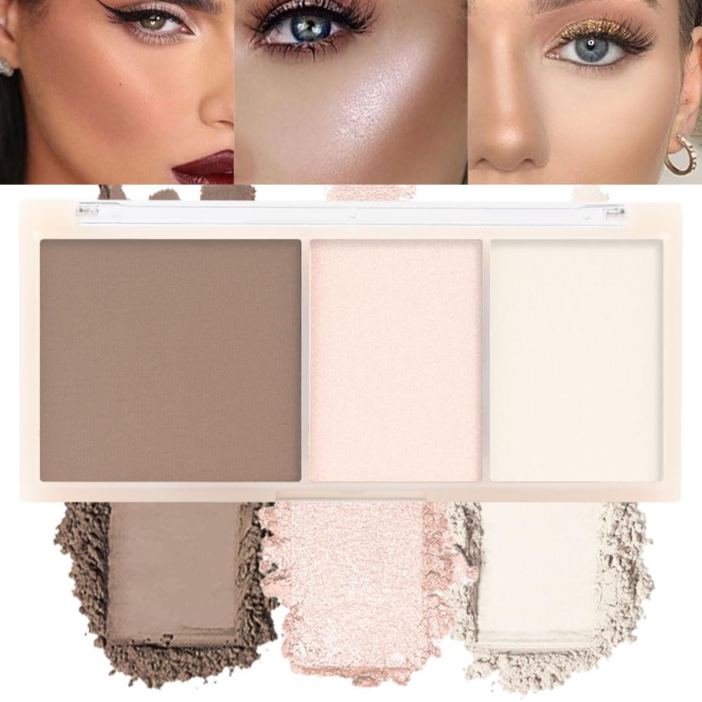 Suake 3-In-1 Brown Nude Face Highlight Bronzer Palette - Buildable Matte Coverage For Natural Makeup