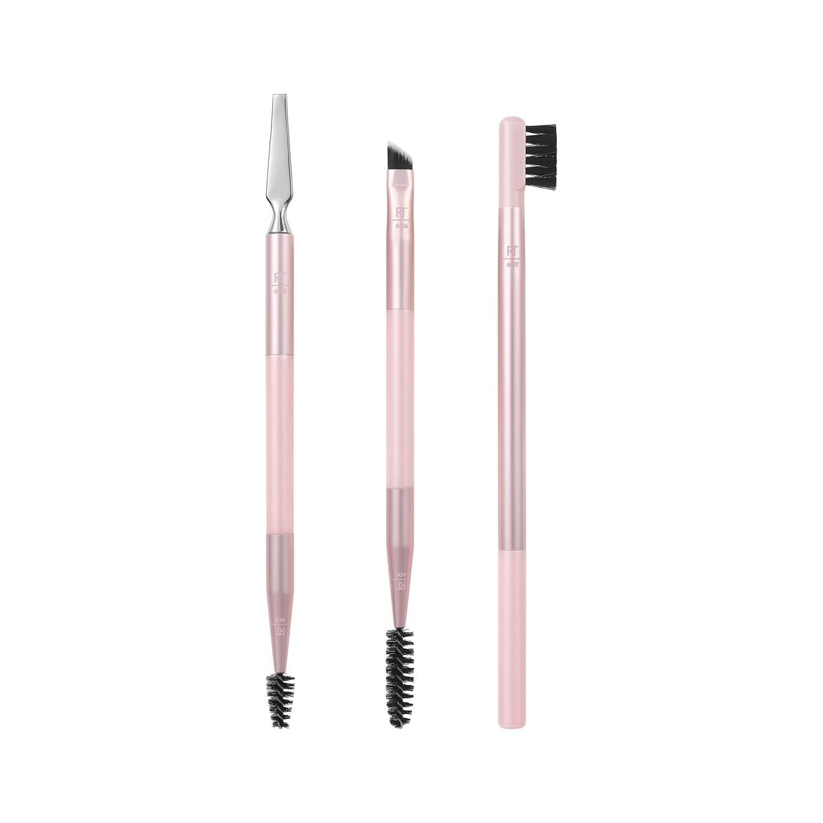 Real Techniques Brow Styling Set - Dual-Ended Brushes For Full, Laminated & Natural Brows, 3 Piece