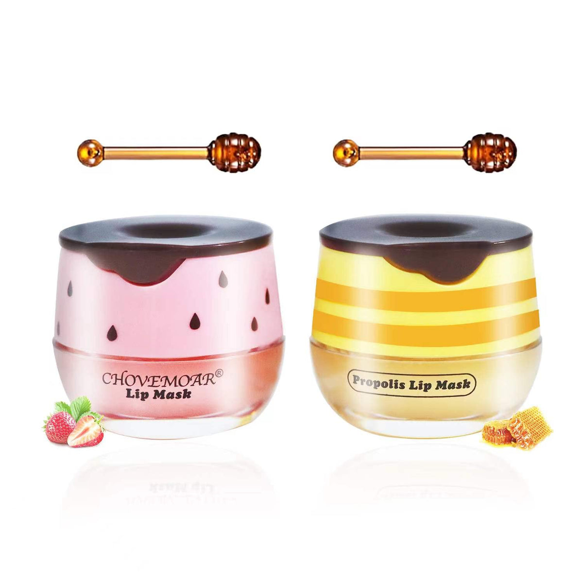 Incstirup 2Pcs Honey & Strawberry Lip Balm Set, Exfoliator & Moisturizer For Dry Lips