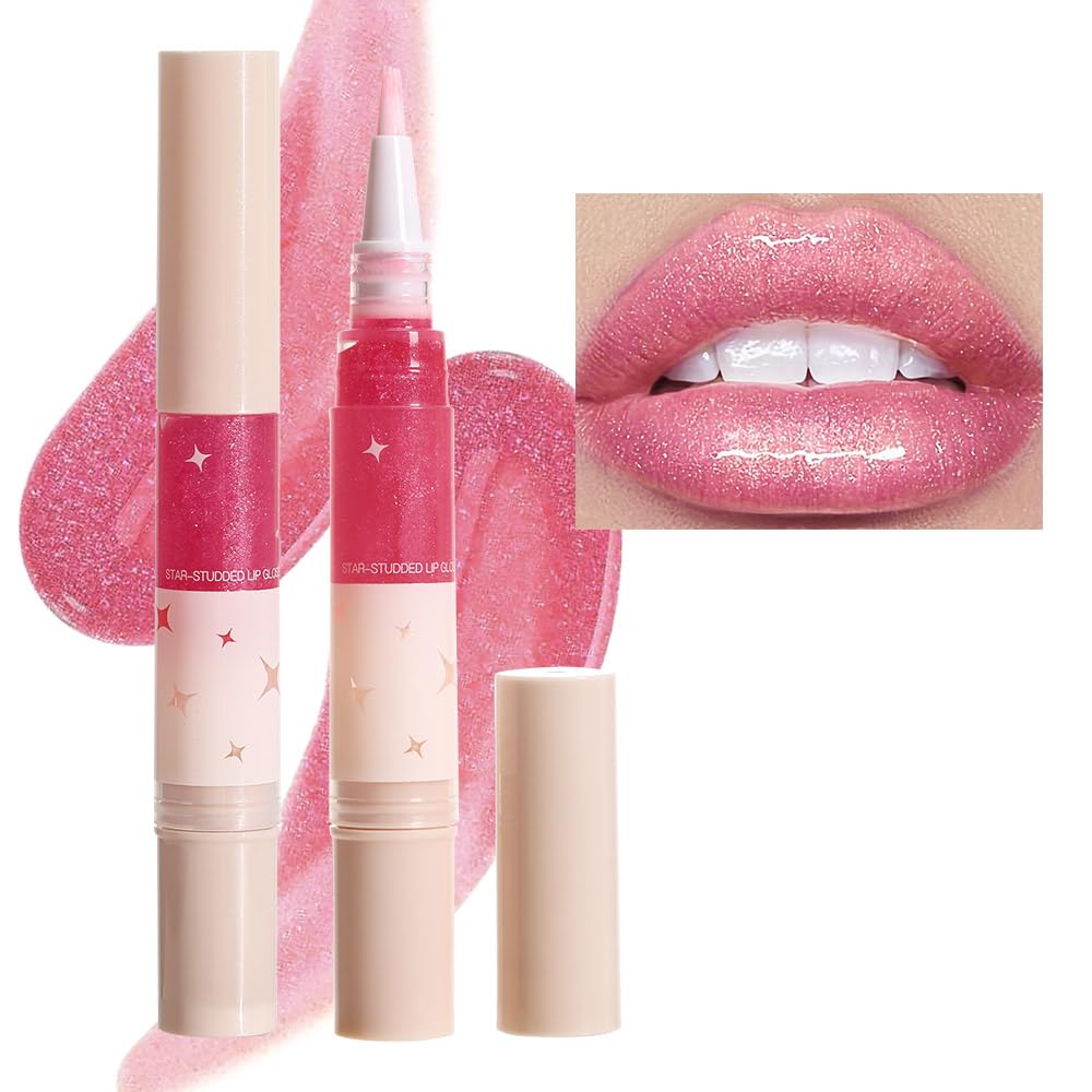 Evpct Warm Pink Glitter Lipstick - Metallic Long Lasting Waterproof Gloss For Women