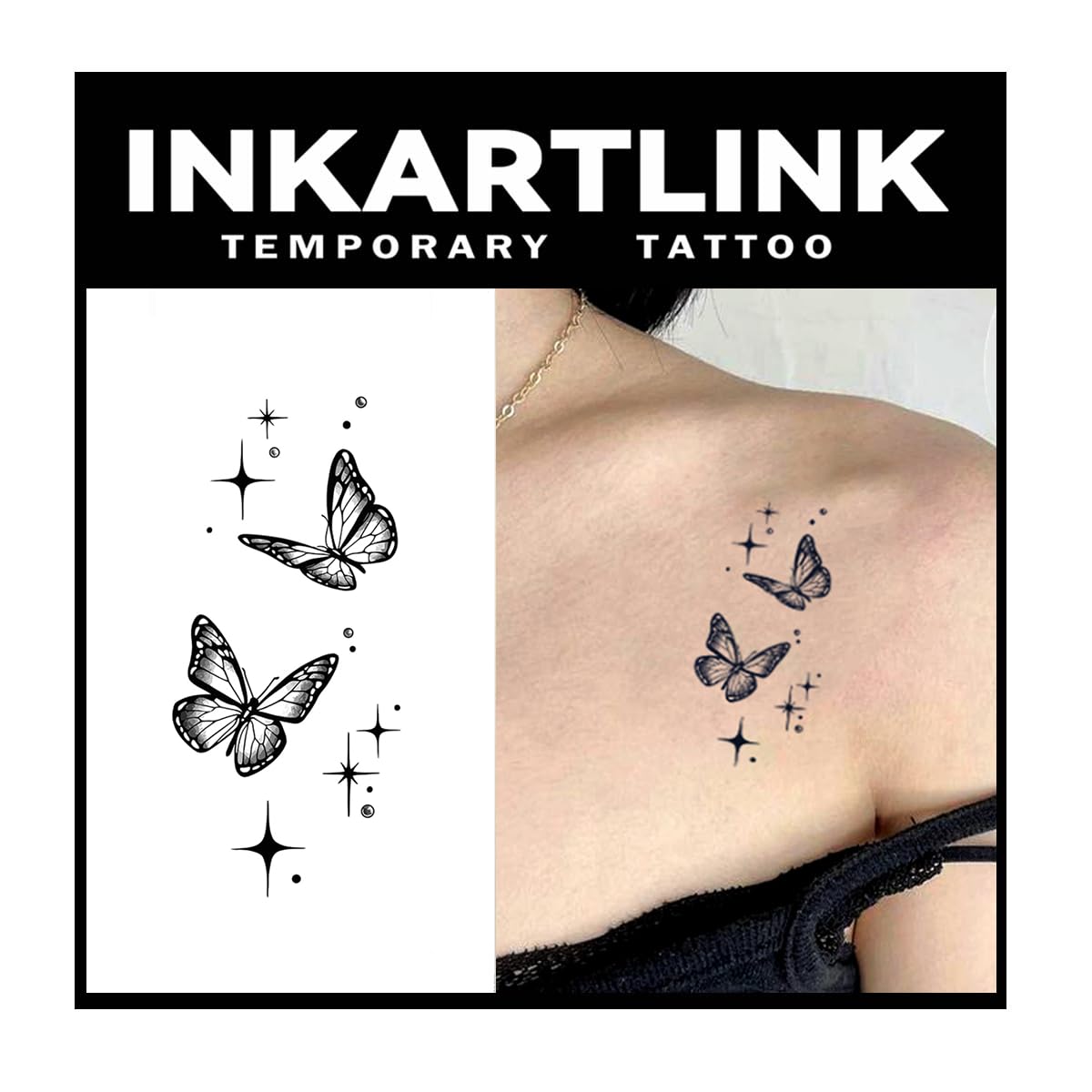 Inkartlink Semi-Permanent Small Butterfly Tattoo - Waterproof, Realistic, Lasts 1-2 Weeks