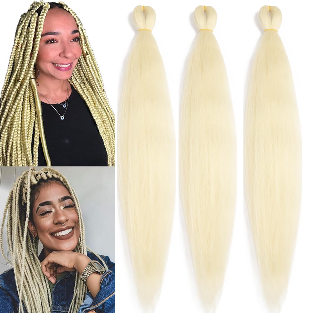 Balinghair 28&quot; Pre Stretched Kanekalon Braiding Hair - Beige Yaki Texture, Hot Water Setting (3 Packs