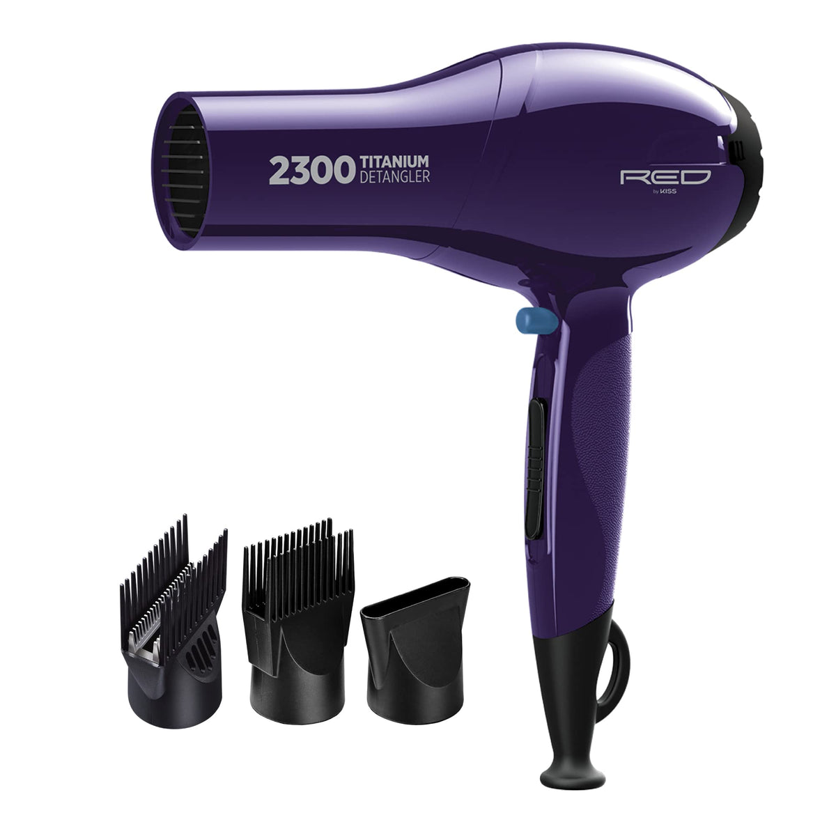 RED by Kiss Titanium 2300 Detangler Dryer - 4X Faster Straightening with Bonus Pik, Violet