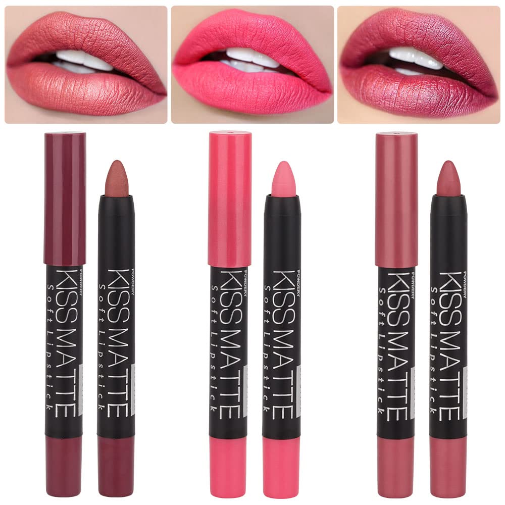 Bingbrush Longwear Lipstick Set - 3 Matte Lip Crayons, Nourishing Waterproof Velvet Lip Stains