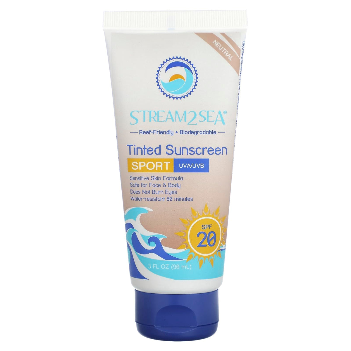 Stream 2 Sea Tinted Sunscreen Spf 20, Biodegradable, Reef Safe, 3 Fl Oz, Moisturizing &