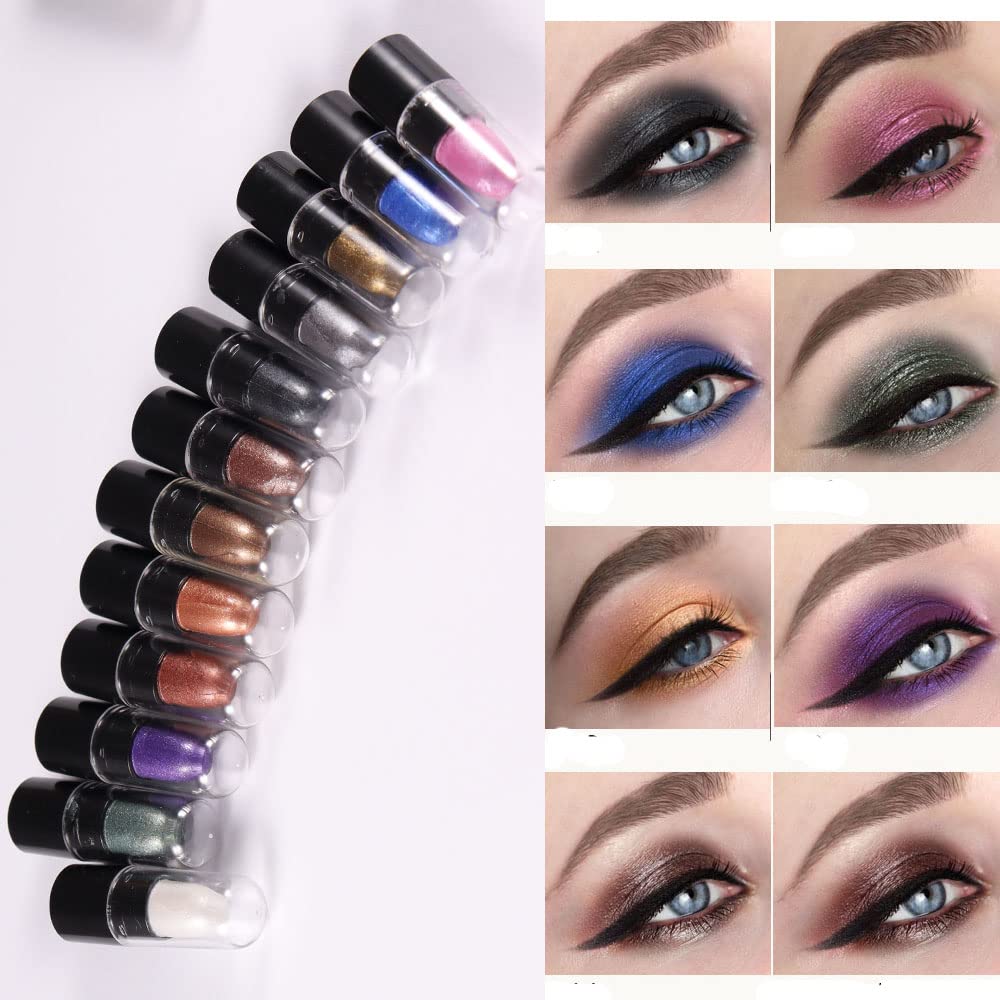 Amy'S Diary 12-Color Glitter Eyeshadow Stick Set - Waterproof Smoky Eye Crayon Makeup