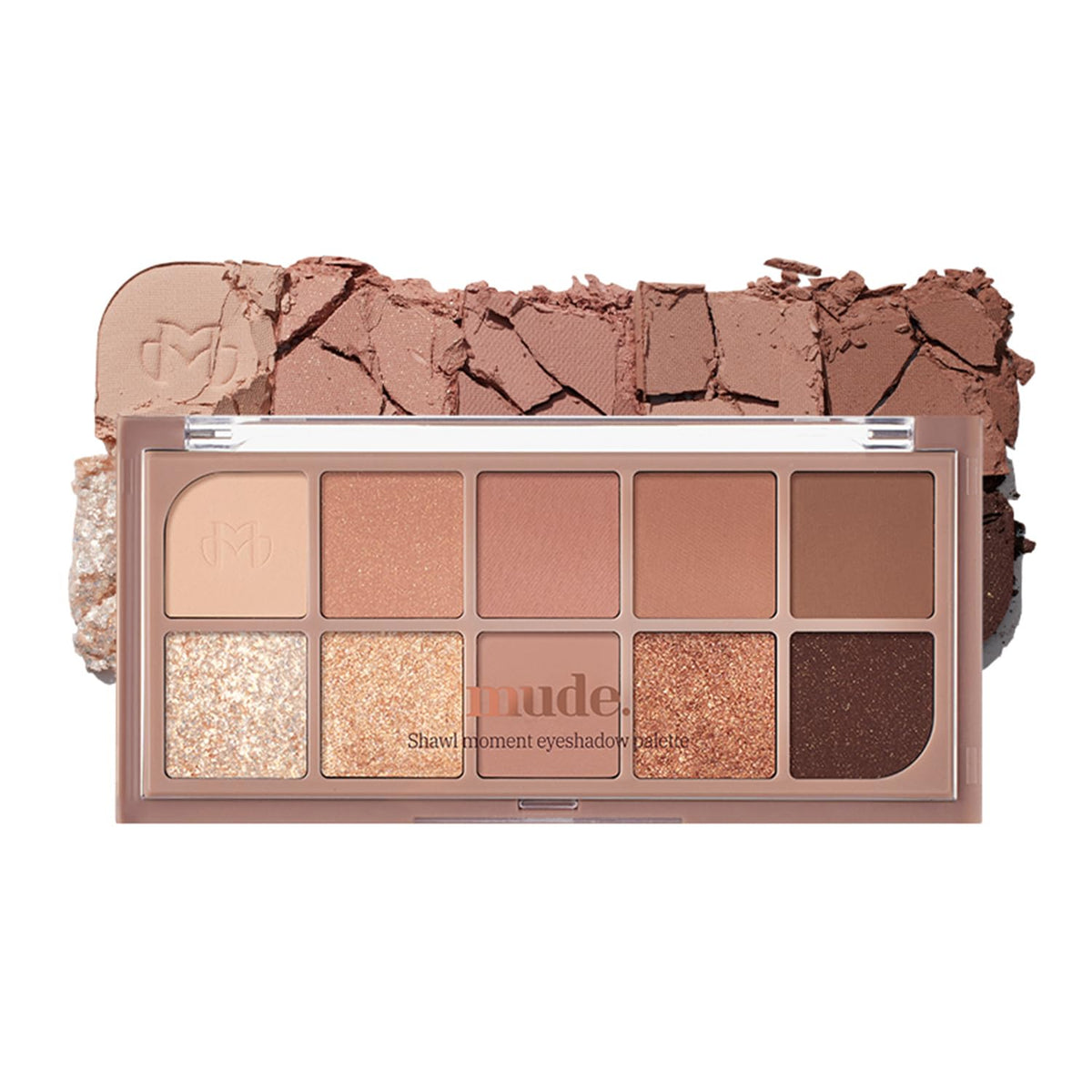 Mude 10 Shades Eyeshadow Palette - Matte & Shimmering, Highly Pigmented Korean Makeup, 01 Warm Memory