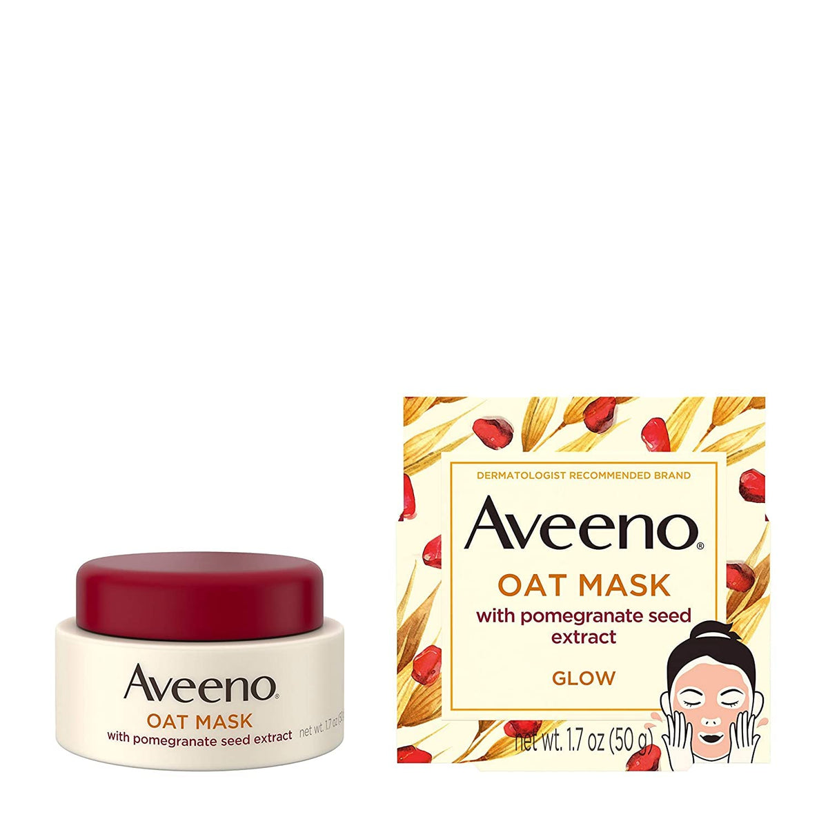 Aveeno Oat Face Mask With Pomegranate, Kiwi Water - Hydrating, Paraben & Phthalate-Free, 1.7