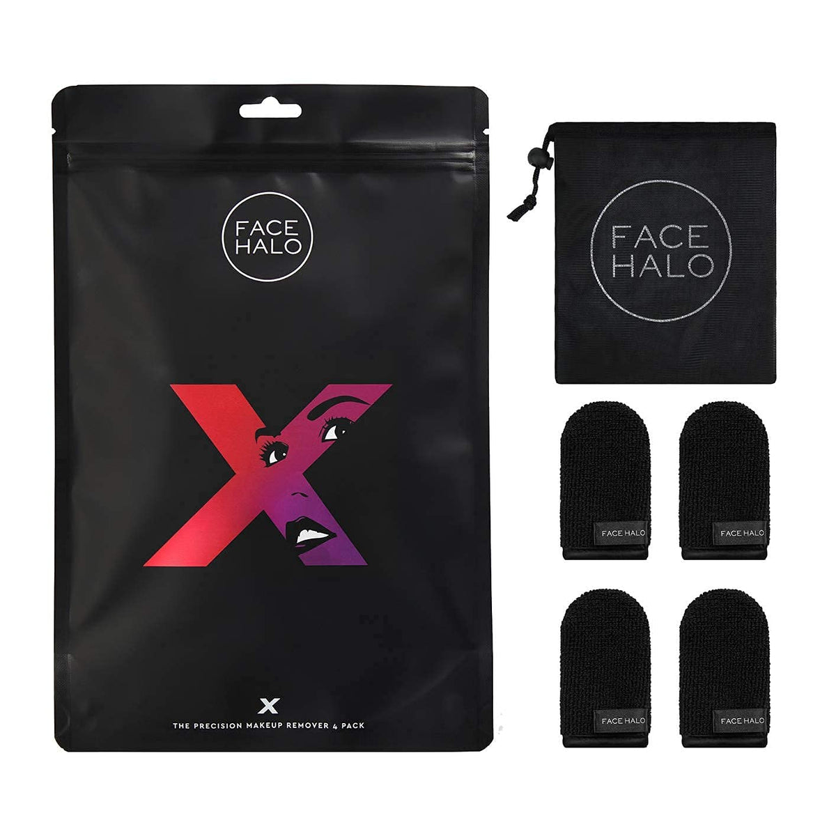 Face Halo Face Halo X Makeup Remover Wipes & Wash Bag, 4-Pack Reusable Microfiber Towel