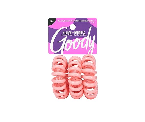 Goody Dentless Jelly Bands - Elastic Hair Coils For Thick Hair, 3 Count, Pink Hair Accessories