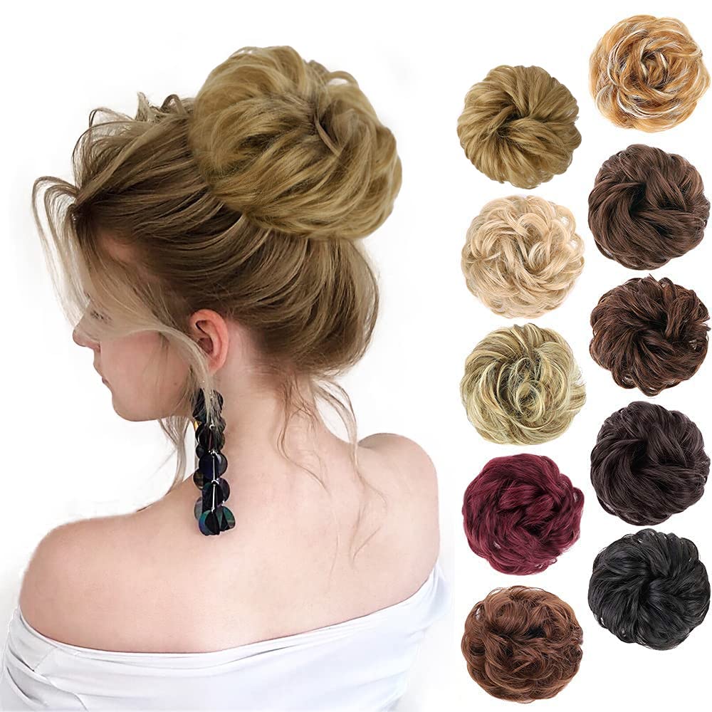 Morica Messy Hair Bun Scrunchies Extension - Synthetic Chignon For Women, Strawberry & Bleach Blonde