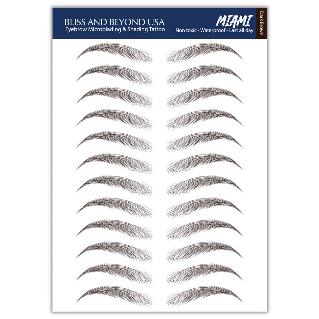 Bliss And Beyond Usa Waterproof Eyebrow Tattoo Stickers - Dark Brown, 12 Pairs, Hair Stroke Look