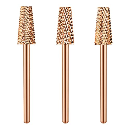 Depvko 3Pcs Rose Gold Tapered Barrel Carbide Nail Drill Bits For Dremel, Manicure & Pedicure