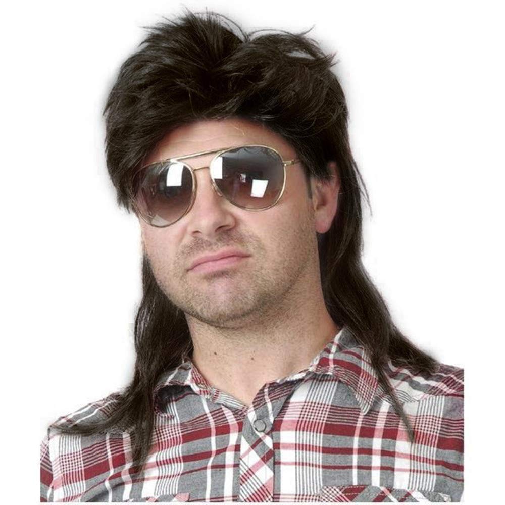 Baruisi 80S Men'S Black Mullet Wig - Synthetic Cosplay Halloween Fancy Dress Costume