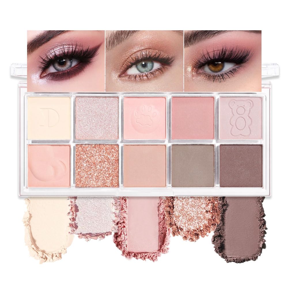 Oranot 10 Colors Nude Pink Rose Gold Eyeshadow Palette - Highly Pigmented, Waterproof, Blendable